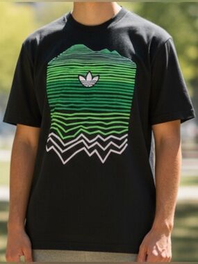 Adidas Soundwaves short sleeve tee shirt geometric design Size Medium Pre-owned